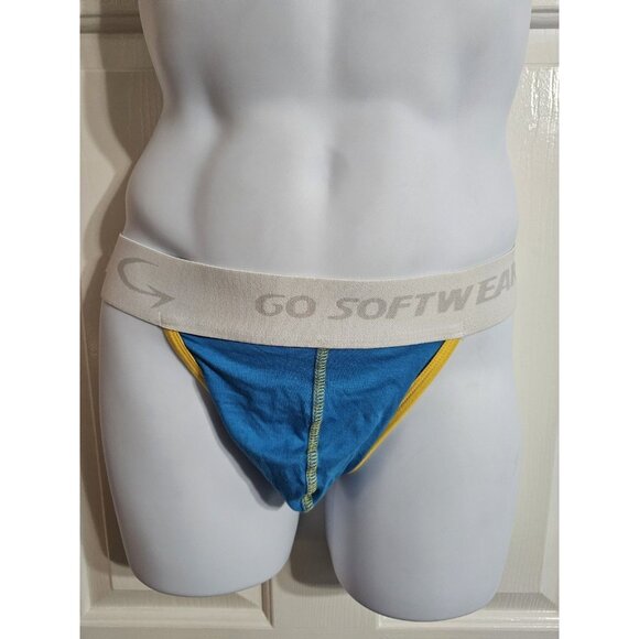 GO SOFTWEAR Mens Large Blue Jockstrap Vintage Preppy Sport Athletic Retro 90s - Picture 2 of 4